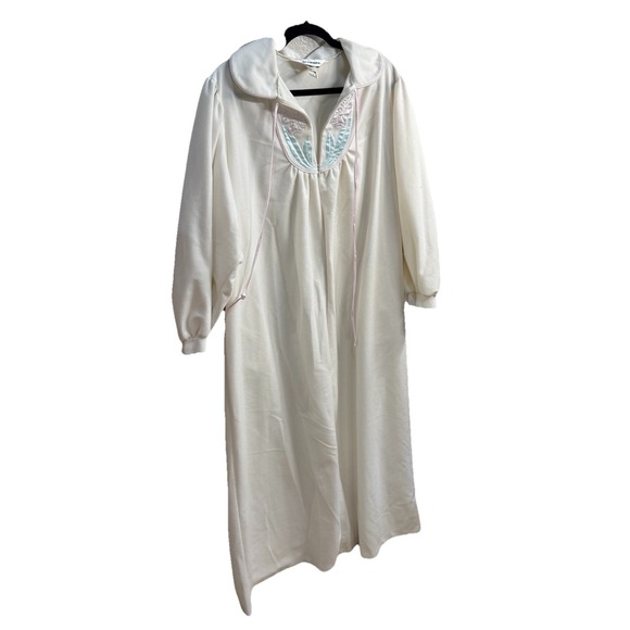Apostrophe Other - Vintage Sears Apostrophe Sz L Nightgown White Long Sleeve Front‎ Zip Prairiecore